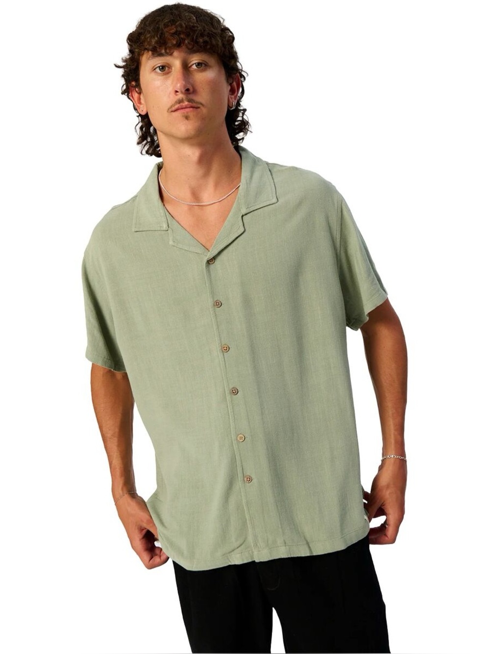 Men's Short-Sleeve Button-Down Shirt in Sage Green